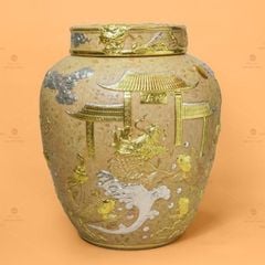 Chum Sành Cá Chép Vượt Vũ Môn Kim Sa Chạm Nổi Dát Vàng