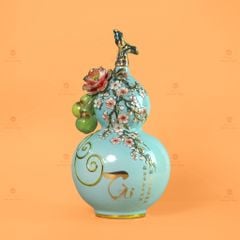 Bình Hồ Lô Xanh Biển Tài Lộc Vẽ Vàng