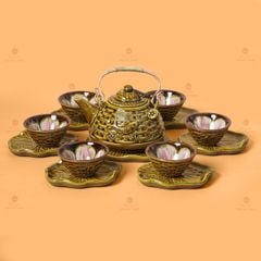 Bộ Ấm Chén Hỏa Biến Nâu Vàng Sen Cá