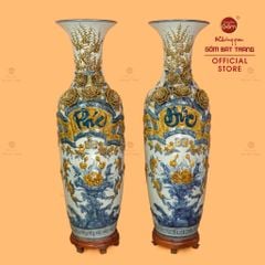 Lộc Bình Men Rạn Phúc Đức Hoa Sen Đắp Nổi