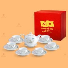 Bộ Ấm Chén Trà Mẫu Đơn Thanh Trúc Vẽ Vàng