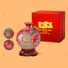 Bình Hút Lộc Men Đỏ Vẽ Vàng Thuận Buồm Xuôi Gió